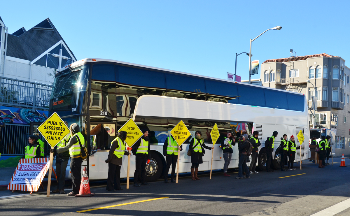 Heart of the City, Google Bus Action, performance and public demonstration, 2014. Photo by Michelle Ott.