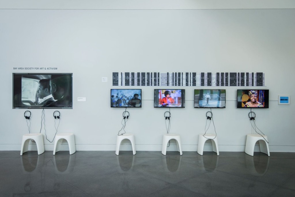 Installation view of Bay Area Society for Art & Activism in Take This Hammer: Art + Media Activism from the Bay Area, Yerba Buena Center for the Arts, 2016. Courtesy Yerba Buena Center for the Arts. Photo by Charlie Villyard.